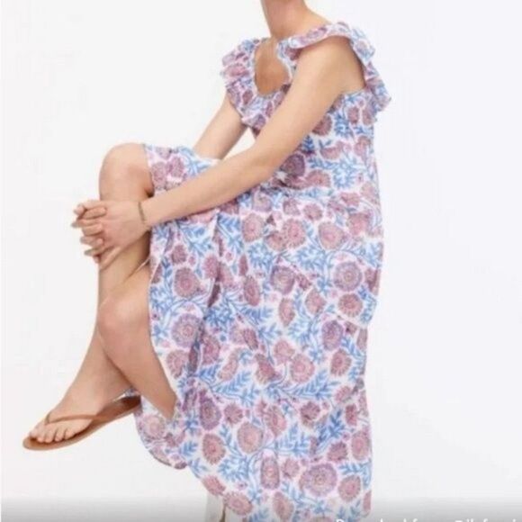 J Crew Tiered ruffleneck dress in floral vine block print - Picture 4 of 16